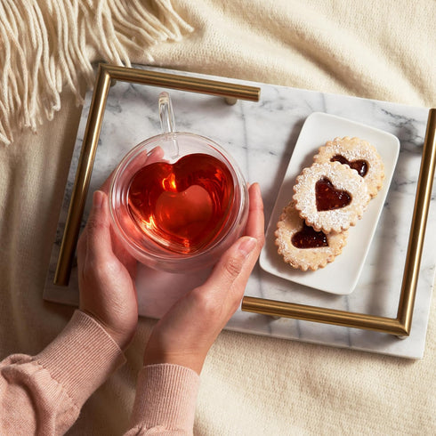 Pinky Up Kendall Heart Shaped Glass Tea Cups with Handle, Double Walled Coffee Mugs, Drinking Glasses for Hot Chocolate Milk, Latte, Eggnog, Cockt...