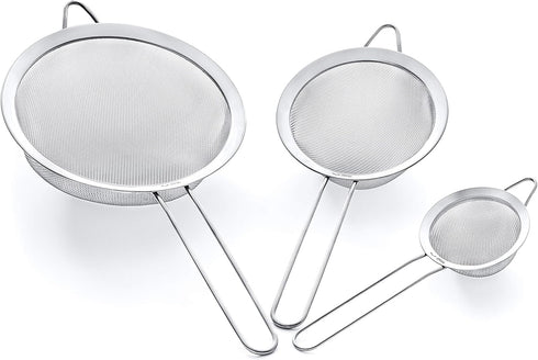 Strainer Set Fine Mesh – Premium 304 Stainless Steel (18/8) – 8?, 5.5? and 3.3? Sturdy Kitchen Strainers (Silver)...
