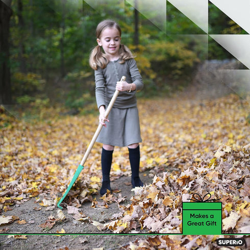 Superio Kids Rake with Hardwood Handle, Gardening and Lawn Care Tools for Kids, Sweep Leaves and Tidying Up The Garden, Plastic Tines and Heavy Du...