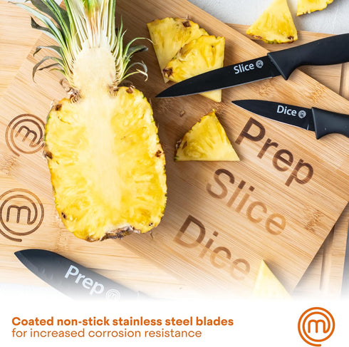 MasterChef Kitchen Knives Set of 3, Small Knife Set for Home Cooking, RV or Camping, Extra Sharp Cutting, Non Stick Coated Stainless Steel Blades ...