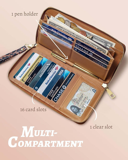 Leopard Wallet-Wallet for Women with Credit Card Holder Money Pockets Wristlet Band Wallet Case Coin Money Clip Woman Purse with RFID Blocking Lar...