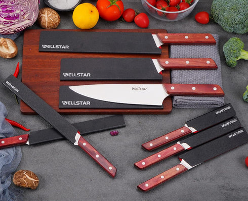 WELLSTAR Knife Edge Guards Set, 8 Piece Universal Blade Covers, BPA Free ABS Protective Blade Sheaths, Non-Scratch Felt Lining Kitchen Knives Cove...