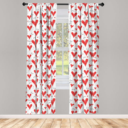 Ambesonne Love Window Curtains, Hand Written I Love You Phrases Heart Valentines Day Inspiration, Lightweight Decorative Panels Set of 2 with Rod ...