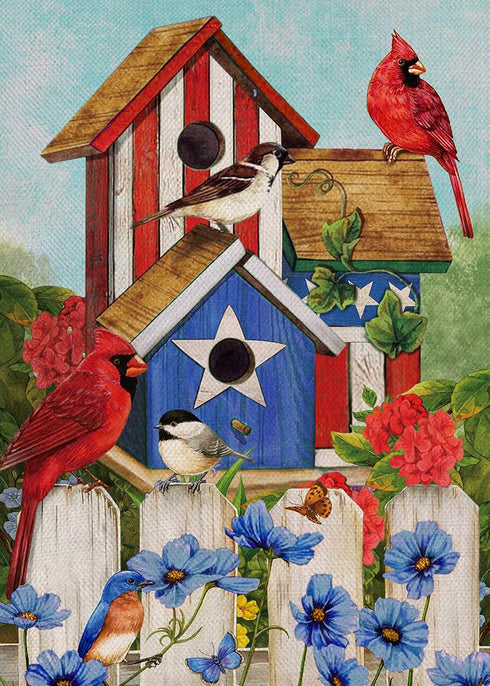 July 4th Patriotic Cardinal Red Birds Garden Flag, American USA Yard Home Decorative Flower Outside Decoration, America Memorial Day Spring Summer...