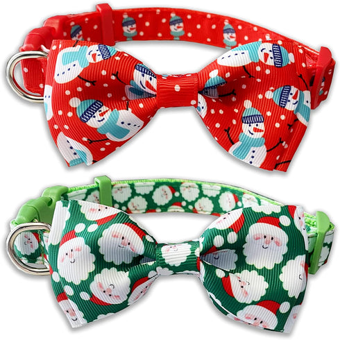 Christmas Dog Collar with Bow Tie, 2 Pack Holiday Santa and Snowman Collar for Small Medium Large Dogs Pets Puppies (Small-(11"-17") Neck * 5/8" W...