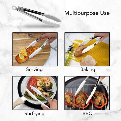 Country Kitchen Stainless Steel Silicone Tipped Kitchen Food BBQ and Cooking Tongs Set of Two 10” and 13” for Non Stick Cookware, BPA Fee, Stylish...