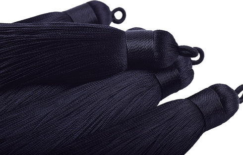 KONMAY 10pcs 3.4''(8.5cm) Handmade Imitation Silk Tassels with Hanging Loop for Jewelry Making (Black)...
