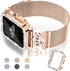 Magnetic Band with Bling Case Women Compatible with Apple Watch 45mm Crown Stainless Steel Strap Dressy Milanese Loop Protective Cover for iWatch ...