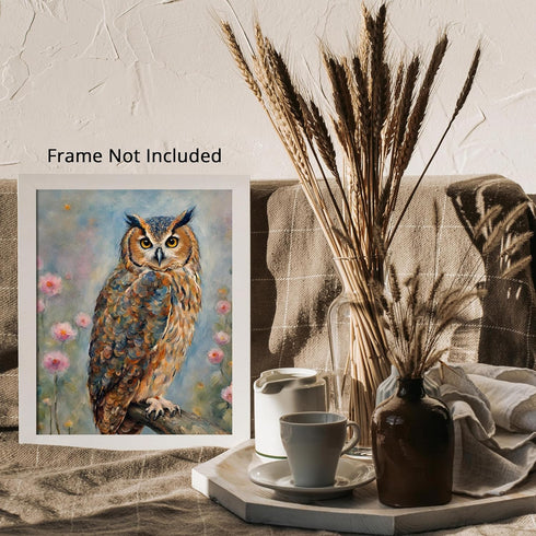 Posterizer 1 pcs- An owl in the middle of pink flowers-Art for Animal Lovers-Floral Botanical Art- Gift for Men Women Teens-Decor for Bedroom, Off...