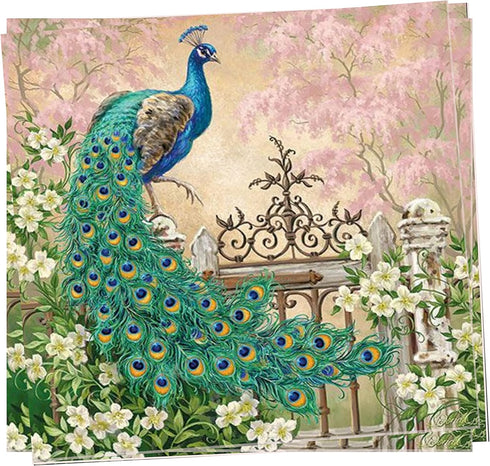 20-ct 13x13 Peacock Napkins for Valentine's, Dinner, Decoupage, Cocktail, Wedding, Shower, Mother's Day, Birthday Party - Decorative Paper Bird De...