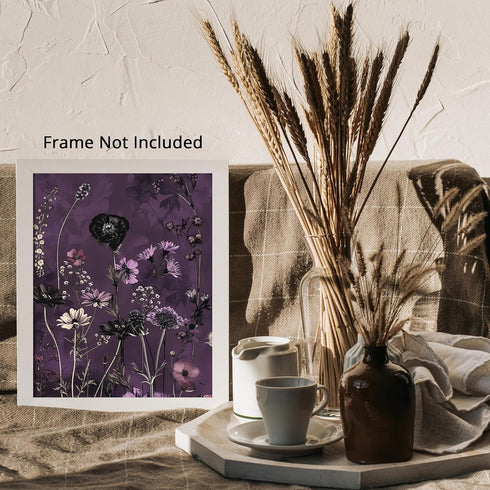 Posterizer 1 pcs-gothic dark flowers with purple background-Floral & Botanical Art-Abstract & Modern Art-Decor for Home & Office- UNFRAMED Wall Ar...