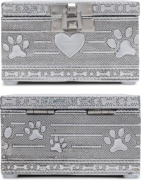 Cottage Garden Home Dog Pawprint Silver Tone Metal Jewelry Keepsake Box...
