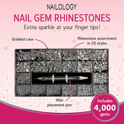 Nail Art Gem Rhinestones by Nailology, Nail Art Supplies, Nail Decoration Jewels for 3D Nail Art, Crystal Diamond Charm Accessories for Acrylic Na...