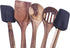 TOOKSA- Premium 5 Piece Acacia Multi-Toned Light and Dark Wooden Spoon, Turner and Spatula Utensil Set with Silicone, Rubber, Non-Slip Handles (Bl...