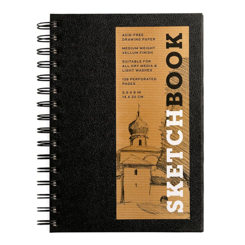 Sketchbook 5.5 x 8" Black Spiral Hardcover Mixed Media Sketchbook for Drawing, Acid-Free Quality Paper (128 pages) - Union Square & Co. Sketchbook...