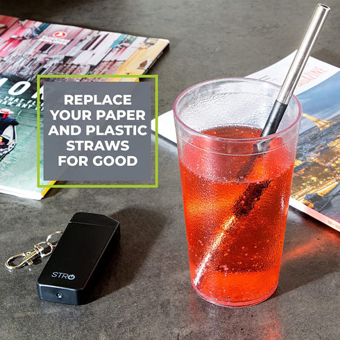 STRO Portable Reusable Metal Straw with Travel Case & Built-in Cleaning Brush, Stainless Steel Straws Drinking Straw for 20 and 30 oz Tumblers, Ca...