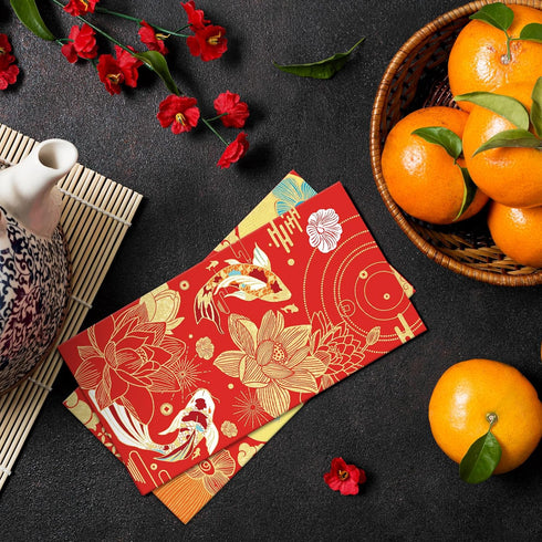 AnyDesign 48Pcs Chinese New Year Red Envelopes 6 Designs Red Gold Foil Print Hong Bao Spring Festival Lucky Money Pocket for Party Wedding Happy C...