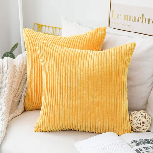 Home Brilliant Yellow Throw Pillow Covers 18x18 Set of 2 Super Soft Couch Pillow Covers Decorative Striped Corduroy Mustard Throw Pillows for Couc...