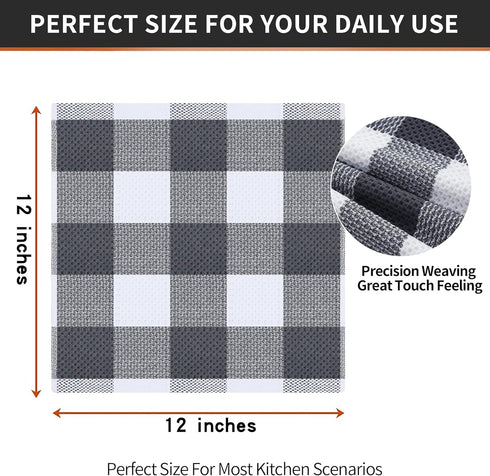 Homaxy 100% Cotton Waffle Weave Check Plaid Dish Cloths, 12 x 12 Inches, Super Soft and Absorbent Dish Towels Quick Drying Dish Rags, 6-Pack, Whit...