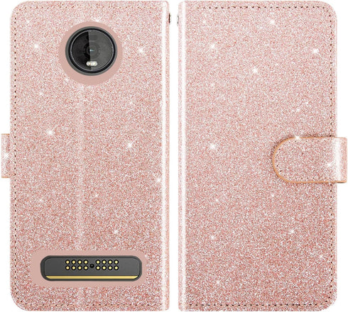 Asuwish Phone Case for Moto Z4/Moto Z 4 Play/MotoZ4 Force with Tempered Glass Screen Protector and Glitter Wallet Cover Card Holder Slot Stand Mot...