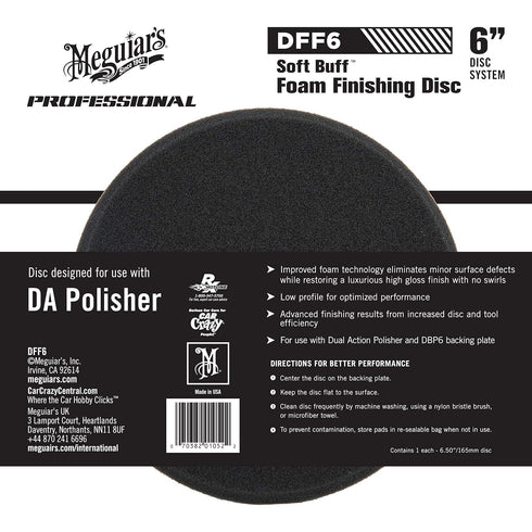 Meguiar's 6" Soft Buff Da Foam Finishing Disc DFF6 - Hook and Loop Foam DA Polisher Finishing Pad for Applying Waxes and Sealants - For use with 6...