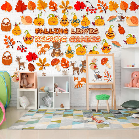 60pcs Fall Cutouts Bulletin Board Decorations Thanksgiving Classroom Decorations Set 32 Designs Thanksgiving Bulletin Board Decor with 100pcs Glue...