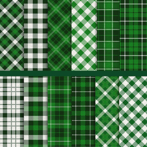 Whaline 24 Sheets St. Patrick's Day Green Plaid Pattern Paper Scrapbook Specialty Paper Double Sided Decorative Craft Paper For DIY Card Making Ph...