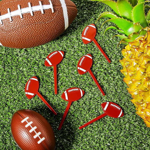 Blulu 48 Brown Acrylic Football Cake Toppers & Toothpicks - 48 Pieces - Football Theme Party Decorations...