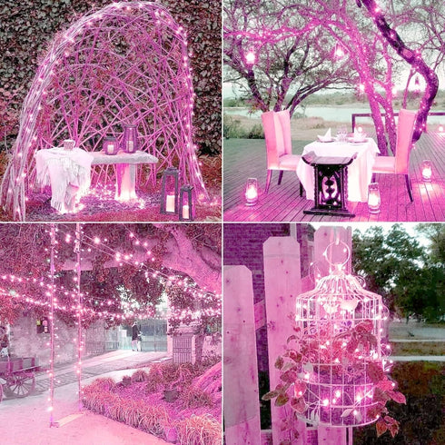 JMEXSUSS 2 Pack Pink Solar Christmas Lights, 33ft 100 LED Solar String Lights Outdoor Waterproof, 8 Modes Solar Fairy Lights for Outside Garden Pa...