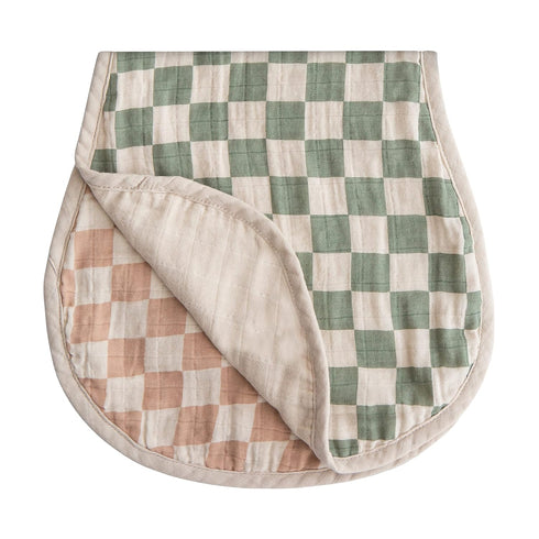 mushie Muslin Baby Burp Cloths | 100% Organic Cotton, Set of 2 (Olive Check/Natural Check)...