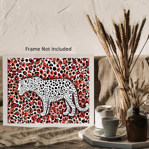 Posterizer 1 pcs- abstract leopard print with red background-Art for Animal Lovers-Abstract & Modern Art- Living Room Bedroom Decor- unframed wall...