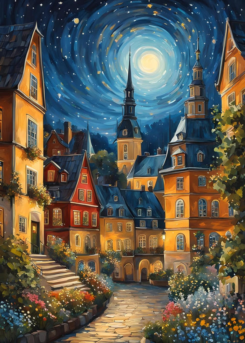 HEIBAGO Diamond Painting Kits for Adults, 5D DIY Towns Full Drill Round Diamond Art Kits with Moon Diamond Painting, Diamond Dots Perfect for Home...