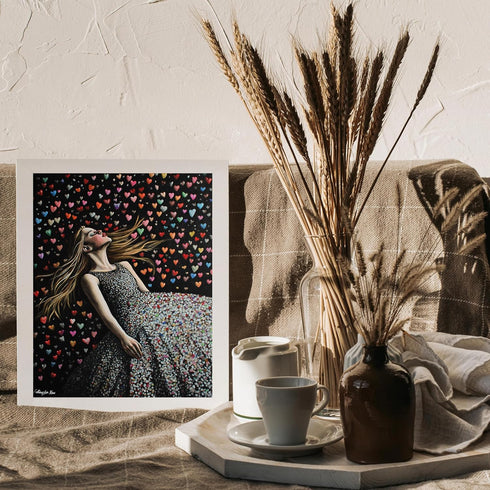 Posterizer 1 pcs-woman and cute colorful hearts-Valentine's day art -1-Romantic Art-Holiday Poster Collection-Gift for Couples boyfriend girlfrien...