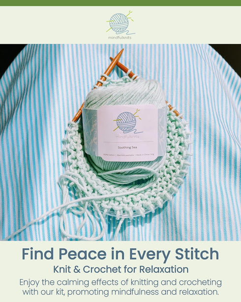 mindfulknits Knitting Kit for Beginners Adults with Knitting Needles, Yarn Needle & 100% Cotton Knitting Yarn (4) – Make Washcloths - Zen Basic Kn...