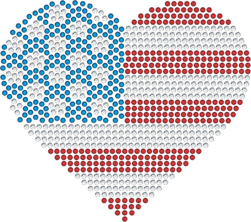 Rhinestone Genie American Flag Heart 8"-Red, White & Blue Magnetic Rhinestone Template, Black...