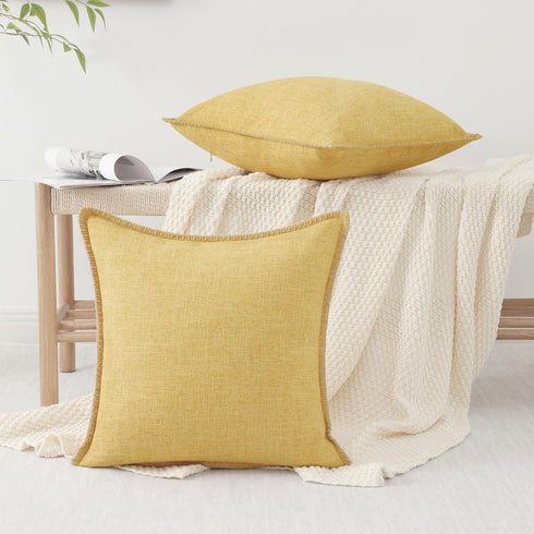 decorUhome Decorative Outdoor Throw Pillow Covers 20x20 Set of 2, Square Linen Rustic Neutral Farmhouse Pillow Covers with Stitched Edge for Couch...