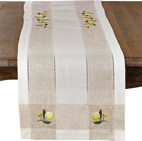 SARO LIFESTYLE Hommage Brodé Collection Table-Toppers, 15" x 70", Ivory...