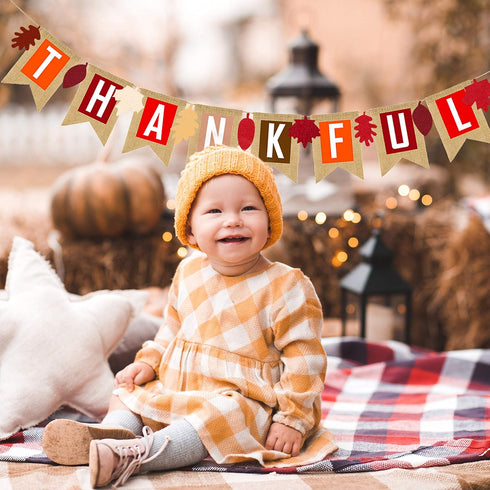 Thankful Burlap Banner Fall Autumn Maple Leaves Rustic Burlap Harvest Banner Mantel Fireplace Wall Hanging for Home Office School Party Decor Than...
