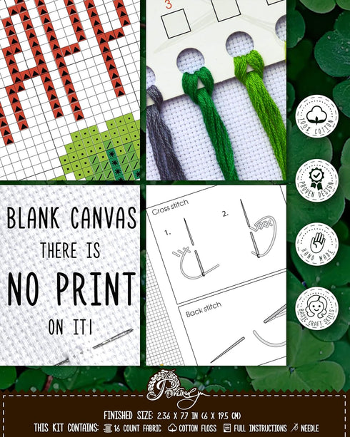 Povitrulya Counted Cross Stitch Kit 'Happy St. Patrick’s Day' - DIY Embroidery Book Marker Set for Adults with Paper Pattern, 16 Count Aida Canvas...