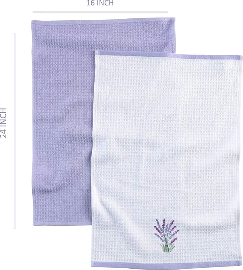 Kitchen Towels - Ultra Soft Cotton and Super Absorbent Dish, Large Kitchen Towel 24x16 Inches, Natural Cotton Dish Towels Pack of 2 (Lavender)...