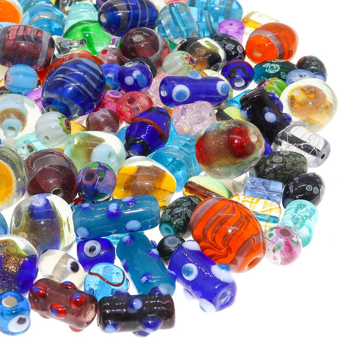 Fun-Weevz 50 PCS Assorted Glass Beads for Jewelry Making Adults, Large and Small Bulk Glass Beads for Crafts, Craft Lampwork Murano Bead Mix for B...