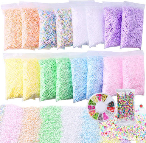 Slime Foam Beads Floam Balls – 18 Pack Pastel Microfoam Beads Kit 0.1-0.14 inch (90,000 Pcs) Micro Colors Rainbow Fruit Beads Craft Add ins Homema...