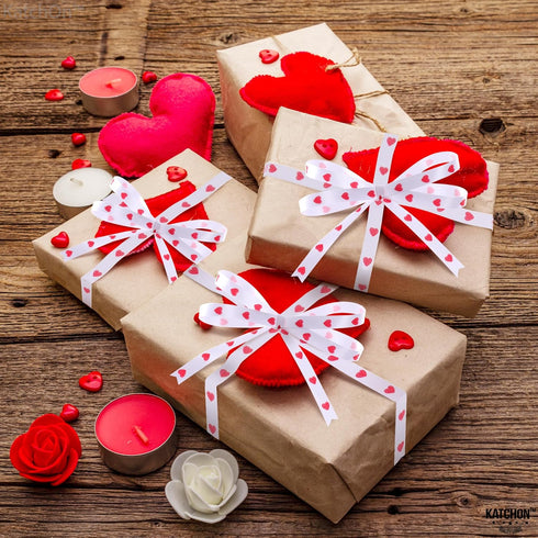KatchOn, Red Valentines Day Ribbon -100 Yards | Valentines Ribbons for Crafts | Red Heart Ribbon for Crafts | Red Heart Curling Ribbon for Valenti...