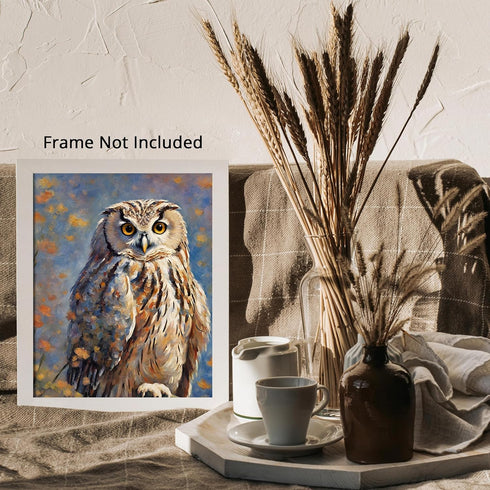 Posterizer 1 pcs- Print of an owl with a background of yellow flowers-Art for Animal Lovers-Floral Botanical Art- Gift for Men Women -Decor for Be...