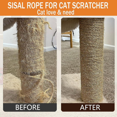 Sisal Rope Cat Scratcher 4mm by 164Ft Cat Tree Rope for Cat Scratching Post Tree Tower Replacement Repair and Replace, DIY Hemp Twine Rope...