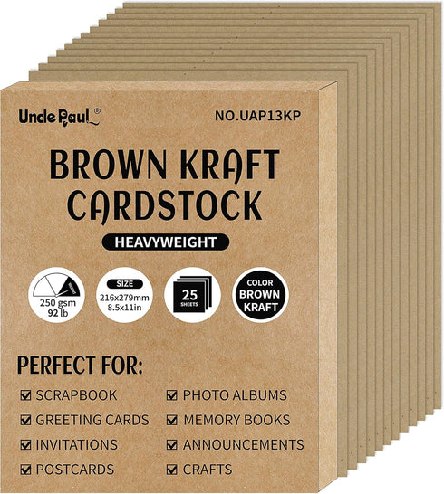 Brown Kraft Cardstock - 8.5'' x 11'' 92lb Cover Card Stock Heavyweight Paper Perfect for Scrapbooks, Art, Crafts, Business Cards 25 Sheets 250g UA...