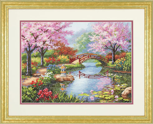 Dimensions Gold Collection Counted Cross Stitch Kit, Japanese Flower Garden, 16 Count Light Blue Aida, 12'' x 16''...