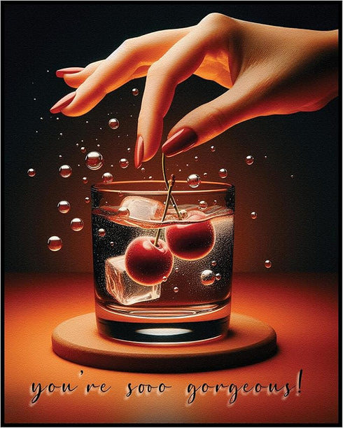 Posterizer 1 pcs-retro cherry drink-You're so gorgeous-Kitchen & Bar Art Art Poster Print for Home, Office, Store, Bar- unframed wall art...