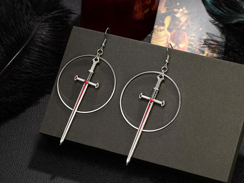 Halloween Gifts Gothic Silver Sword Medieval Renaissance Dangle Earrings for Women...
