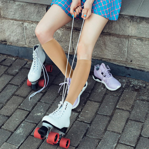 SATINIOR 3 Pairs Ice Skating Socks Roller Skating Socks High Tight Knee Skating Socks Roller Skating Nylon Socks Women Girl (Nude Color)...